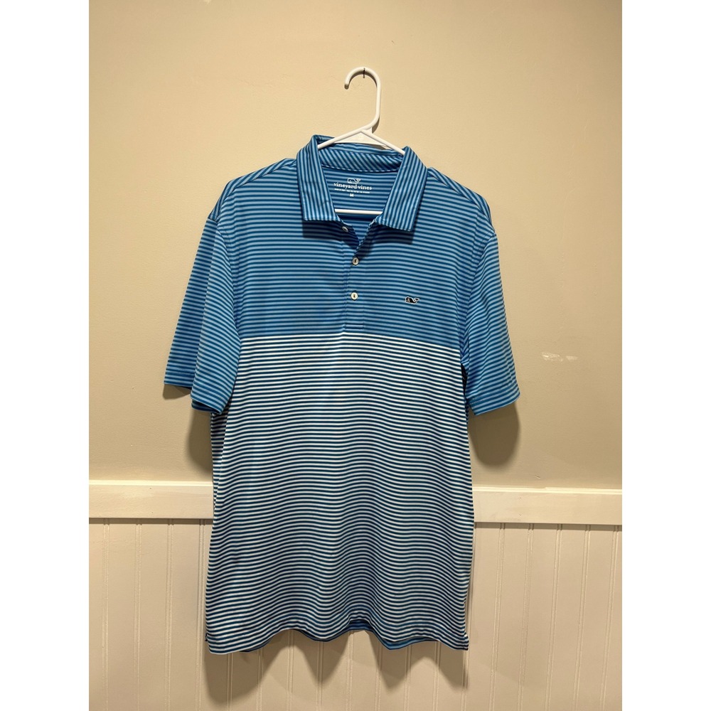Vineyard Vines Performance Polo Stripes Blue White Stretch Men Size Medium